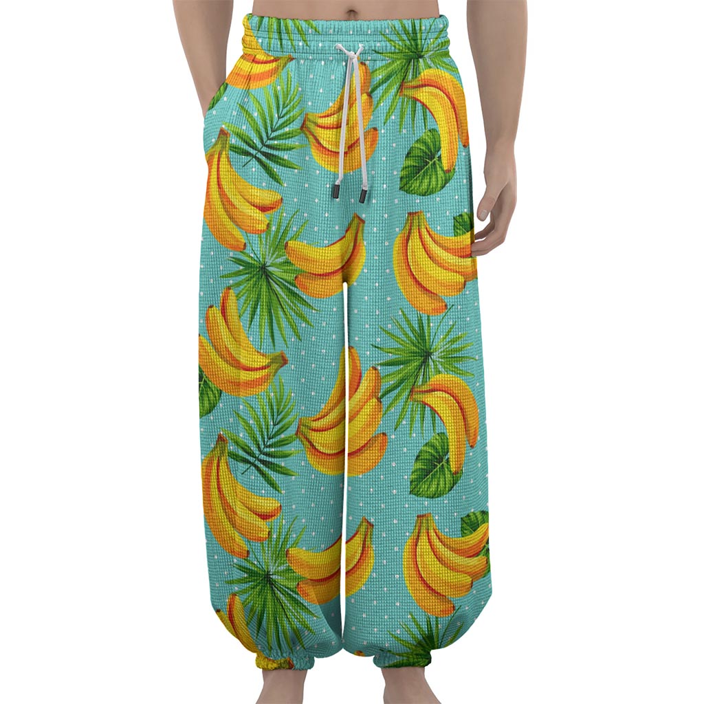 Banana Palm Leaf Pattern Print Lantern Pants