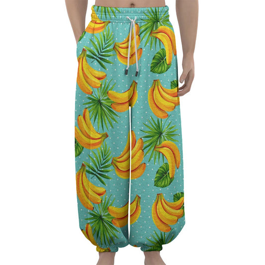 Banana Palm Leaf Pattern Print Lantern Pants