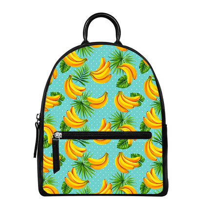 Banana Palm Leaf Pattern Print Leather Backpack