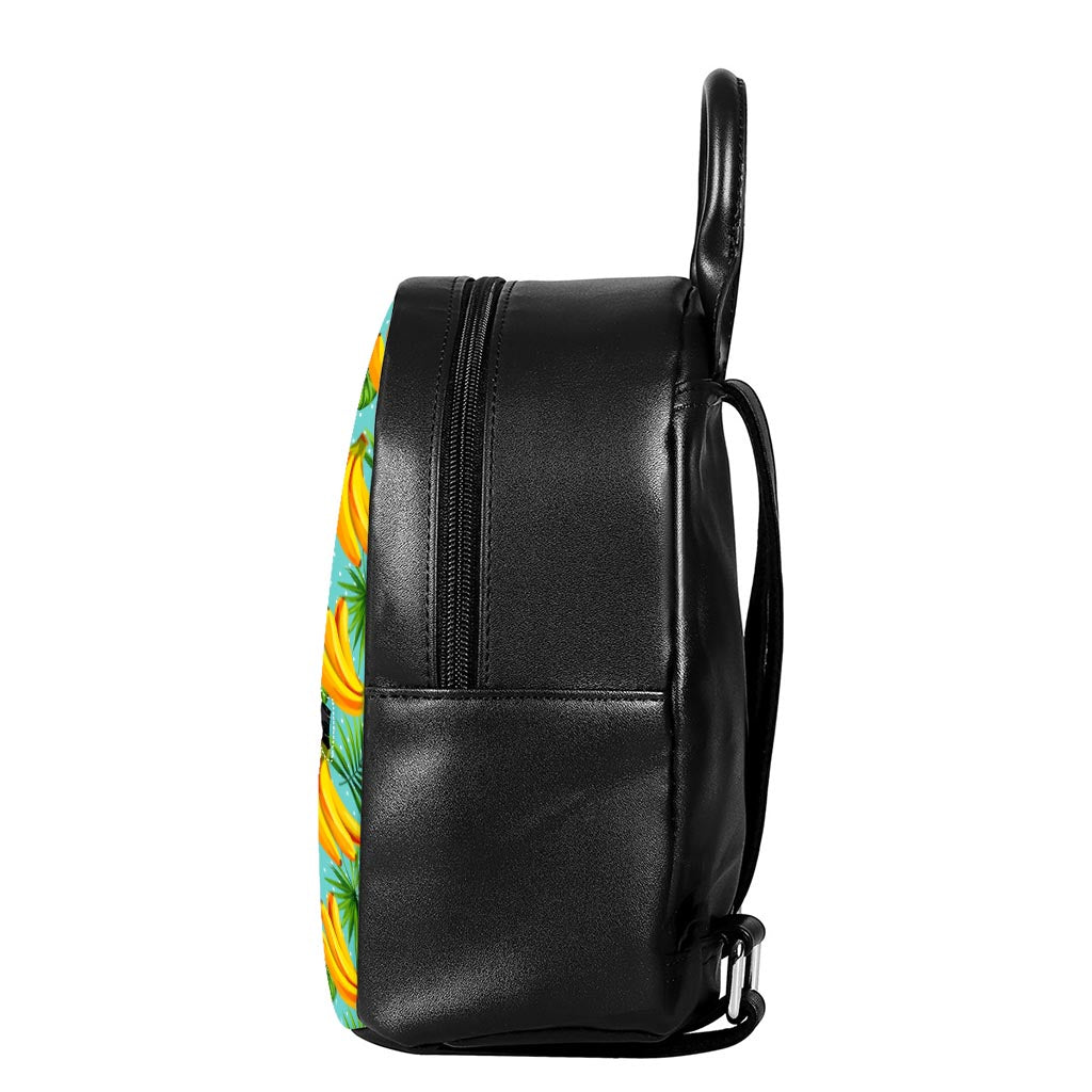 Banana Palm Leaf Pattern Print Leather Backpack