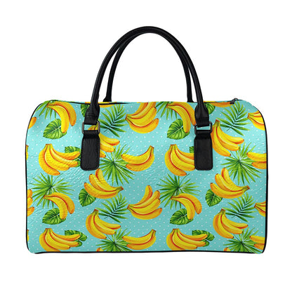 Banana Palm Leaf Pattern Print Leather Duffle Bag