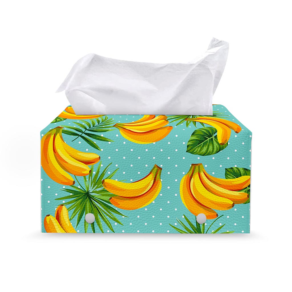 Banana Palm Leaf Pattern Print Leather Tissue Box Cover