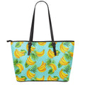 Banana Palm Leaf Pattern Print Leather Tote Bag With Zipper