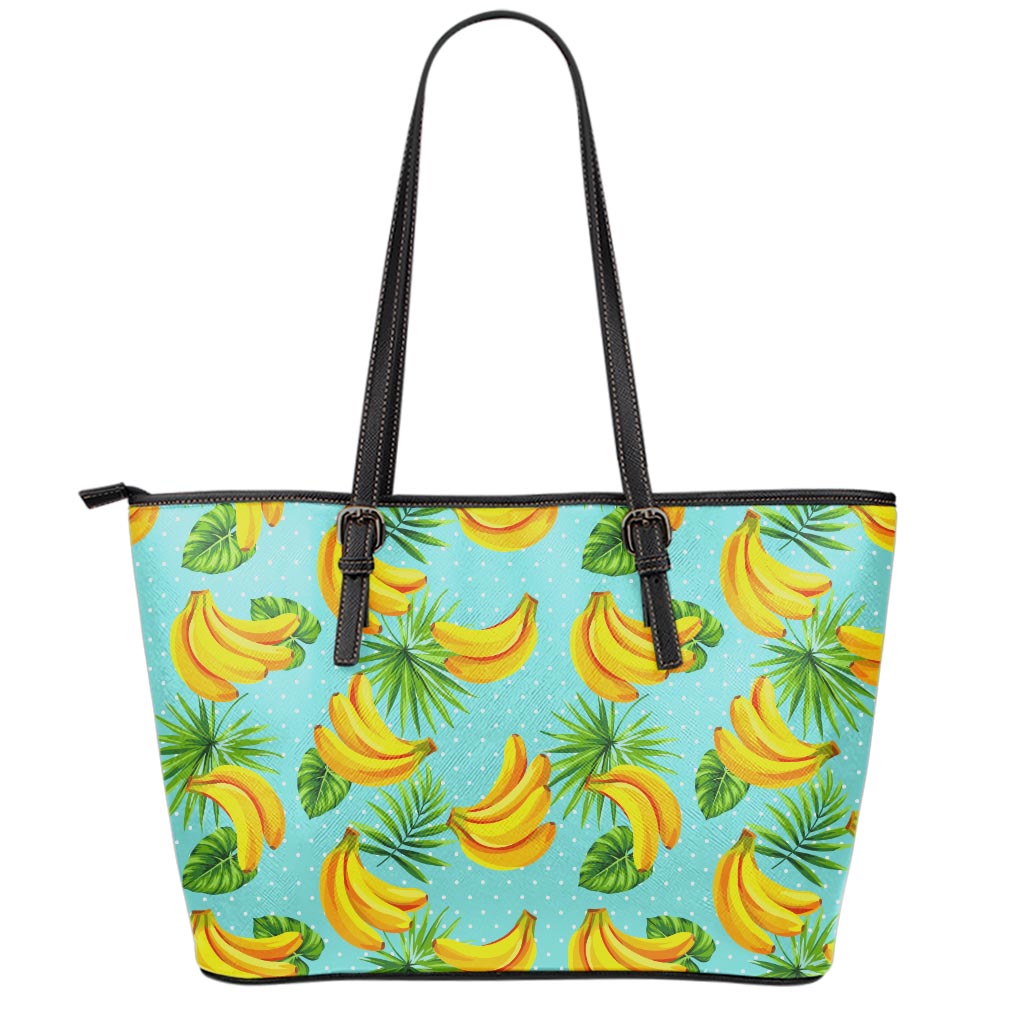 Banana Palm Leaf Pattern Print Leather Tote Bag