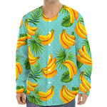Banana Palm Leaf Pattern Print Long Sleeve Baseball Jersey