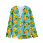 Banana Palm Leaf Pattern Print Long Sleeve Short Coat