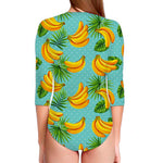 Banana Palm Leaf Pattern Print Long Sleeve Swimsuit