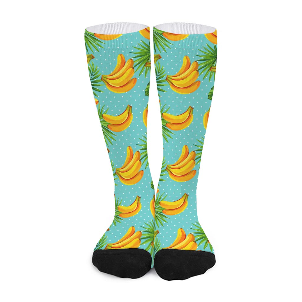 Banana Palm Leaf Pattern Print Long Socks