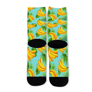 Banana Palm Leaf Pattern Print Long Socks