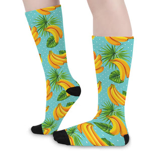 Banana Palm Leaf Pattern Print Long Socks