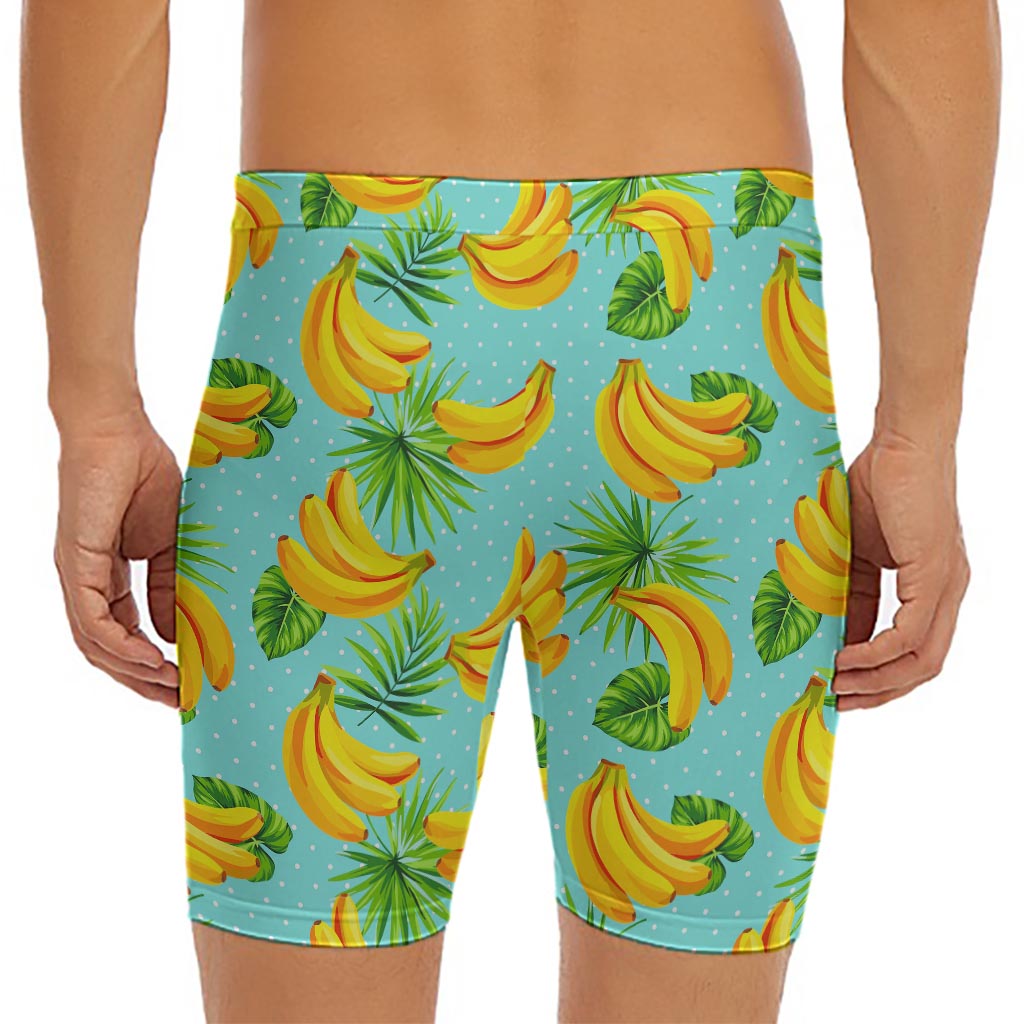 Banana Palm Leaf Pattern Print Men's Long Boxer Briefs