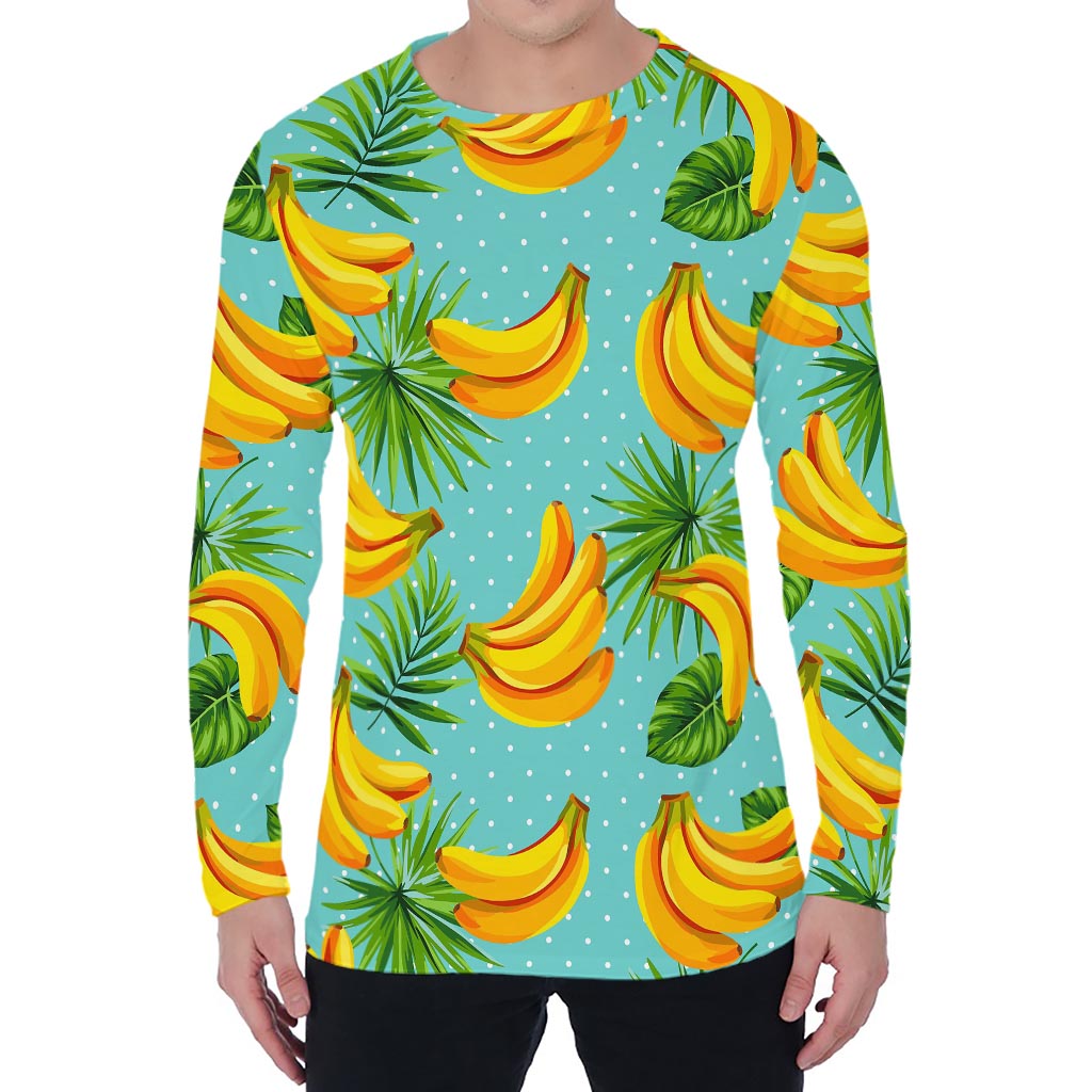 Banana Palm Leaf Pattern Print Men's Long Sleeve T-Shirt