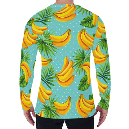 Banana Palm Leaf Pattern Print Men's Long Sleeve T-Shirt