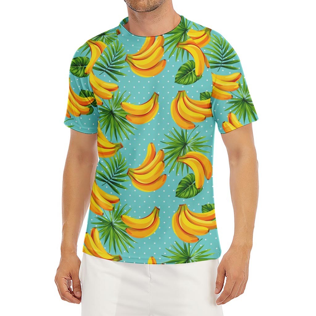 Banana Palm Leaf Pattern Print Men's Short Sleeve Rash Guard