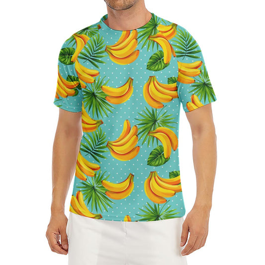 Banana Palm Leaf Pattern Print Men's Short Sleeve Rash Guard