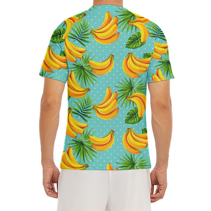 Banana Palm Leaf Pattern Print Men's Short Sleeve Rash Guard