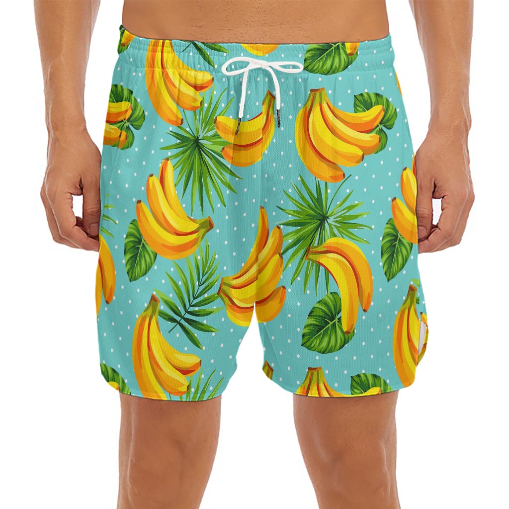 Banana Palm Leaf Pattern Print Men's Split Running Shorts