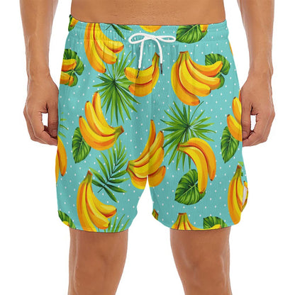 Banana Palm Leaf Pattern Print Men's Split Running Shorts