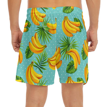 Banana Palm Leaf Pattern Print Men's Split Running Shorts