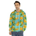 Banana Palm Leaf Pattern Print Men's Velvet Pullover Hoodie