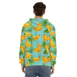 Banana Palm Leaf Pattern Print Men's Velvet Pullover Hoodie