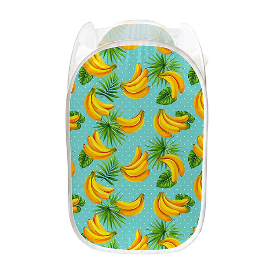 Banana Palm Leaf Pattern Print Mesh Laundry Hamper