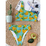 Banana Palm Leaf Pattern Print One Shoulder Bikini Top