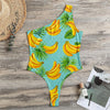 Banana Palm Leaf Pattern Print One Shoulder Bodysuit