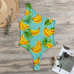 Banana Palm Leaf Pattern Print One Shoulder Bodysuit