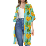 Banana Palm Leaf Pattern Print Open Front Beach Cover Up