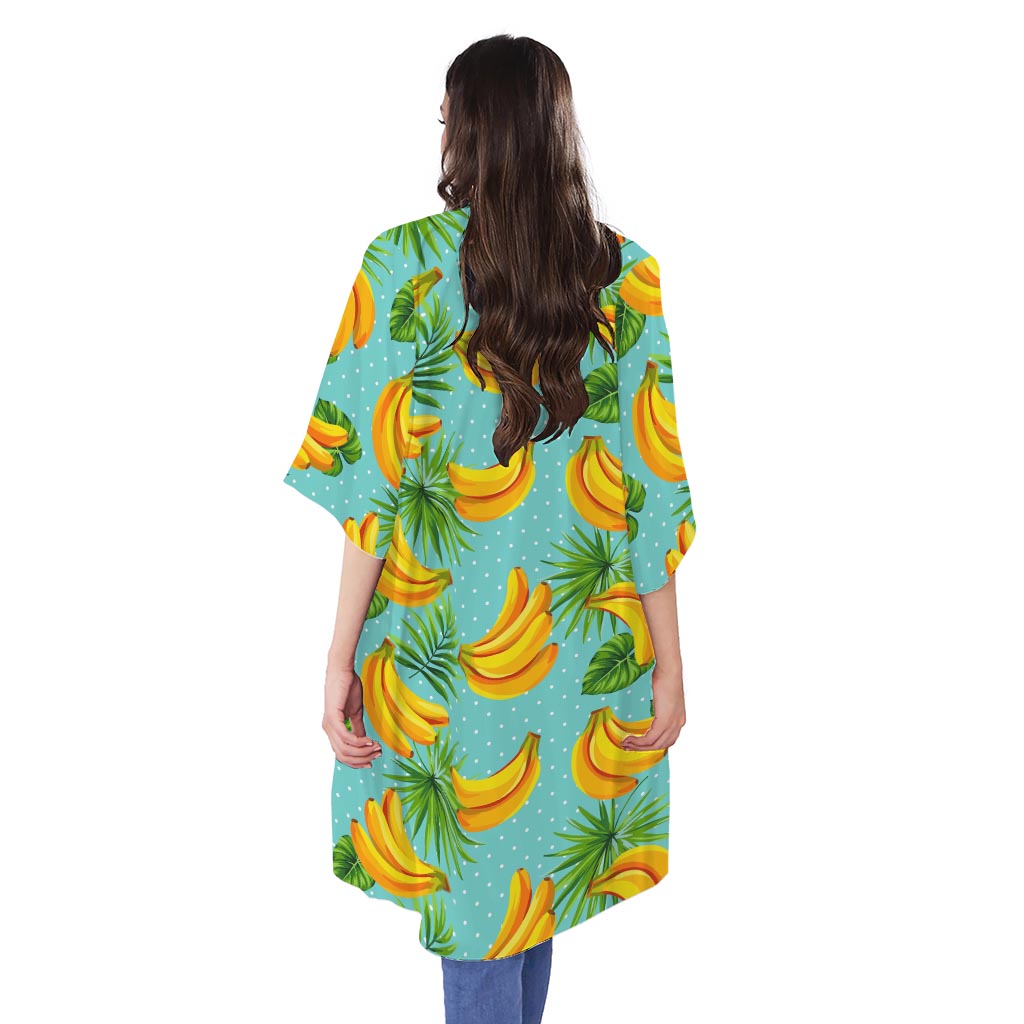 Banana Palm Leaf Pattern Print Open Front Beach Cover Up