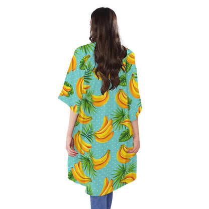 Banana Palm Leaf Pattern Print Open Front Beach Cover Up