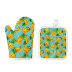 Banana Palm Leaf Pattern Print Oven Mitt And Pot Holder Set
