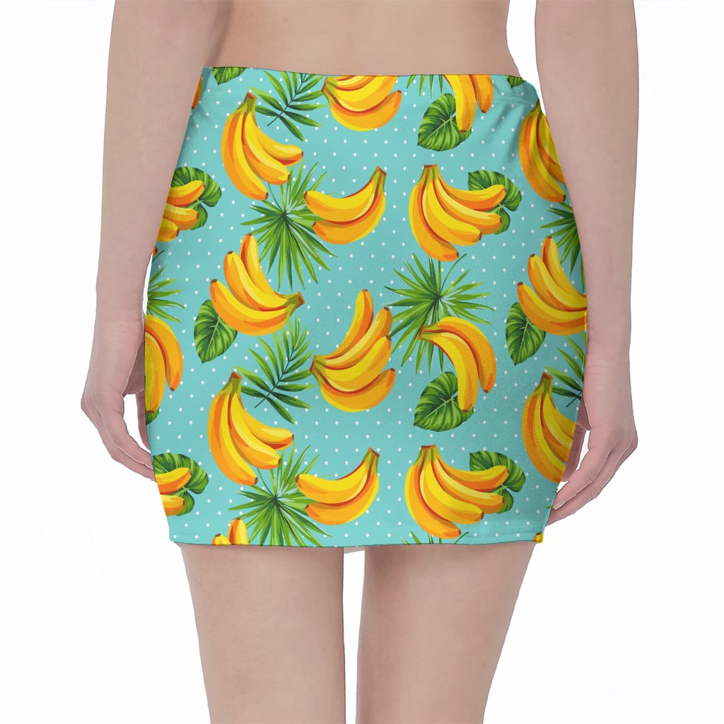 Banana Palm Leaf Pattern Print Pencil Mini Skirt