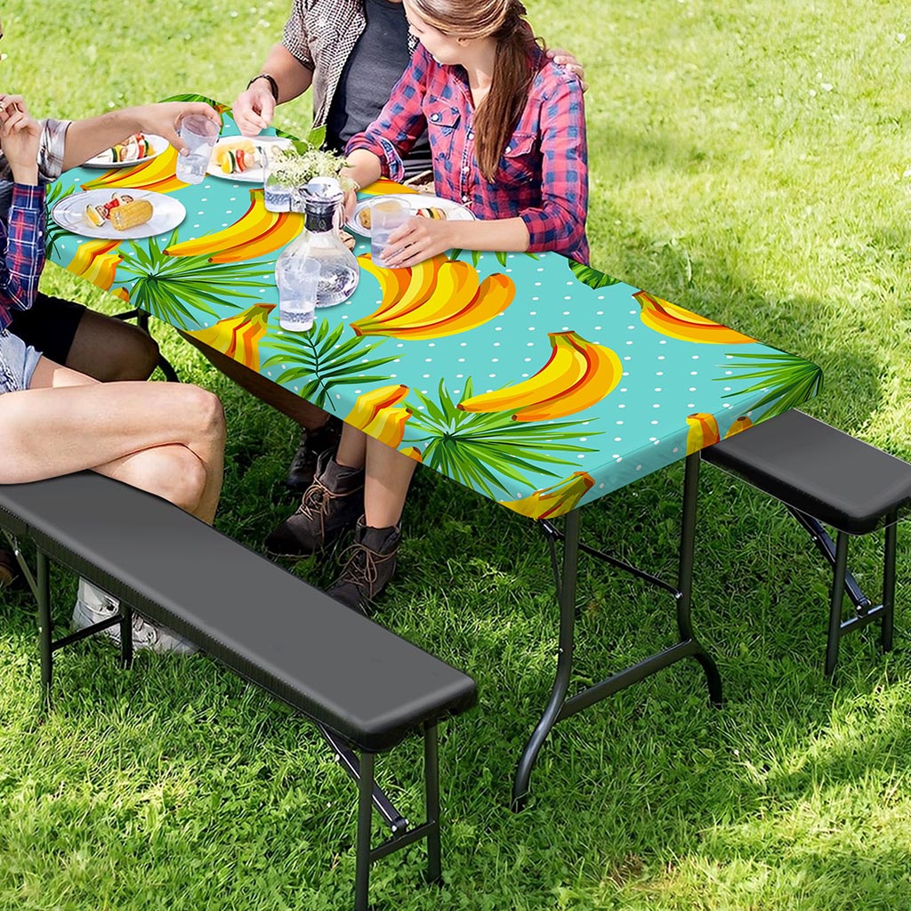 Banana Palm Leaf Pattern Print Picnic Table Cover