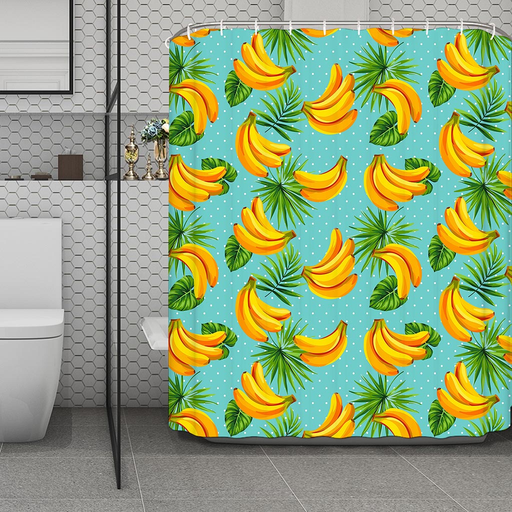 Banana Palm Leaf Pattern Print Polyester Shower Curtain