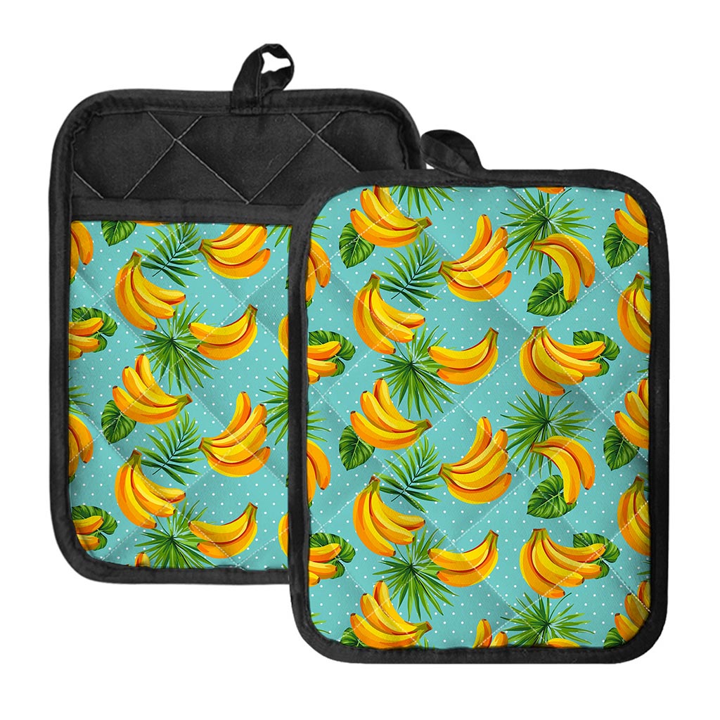 Banana Palm Leaf Pattern Print Pot Holders With Pocket