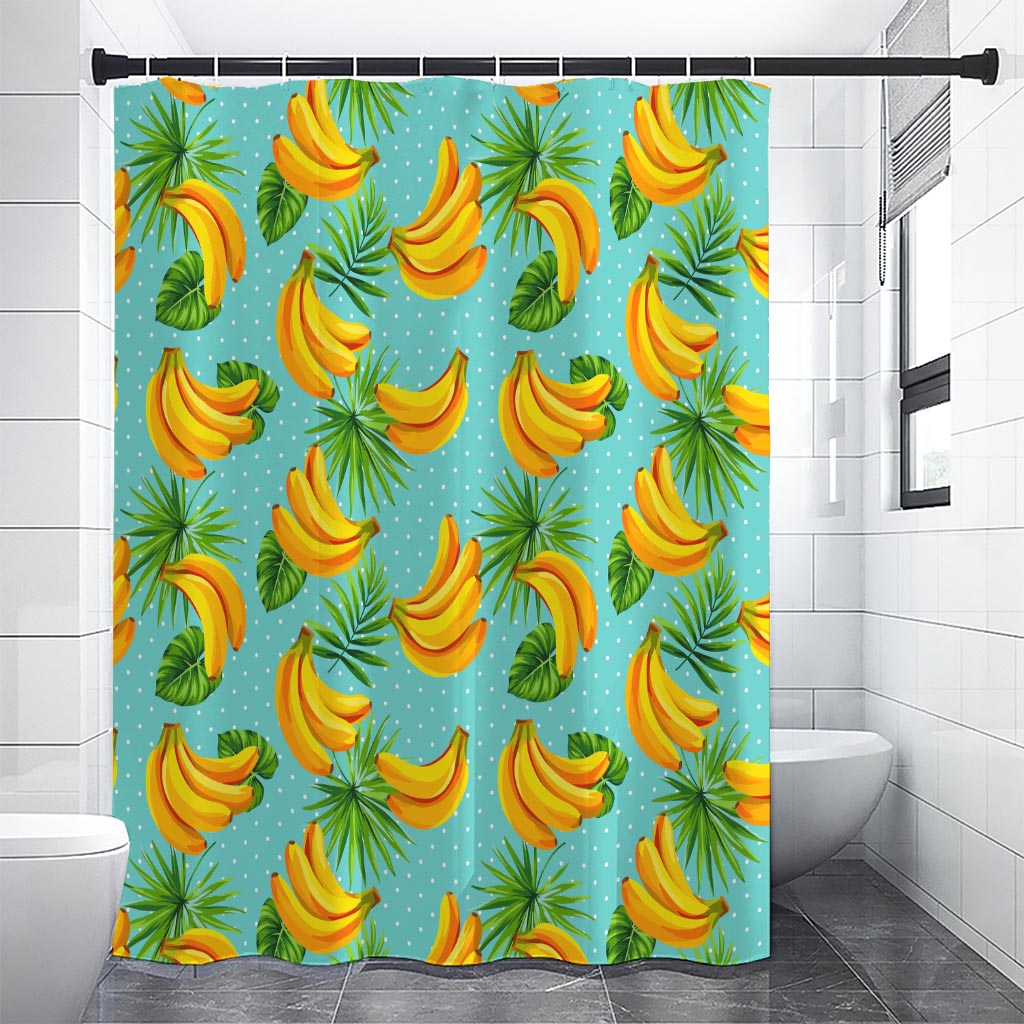 Banana Palm Leaf Pattern Print Premium Shower Curtain