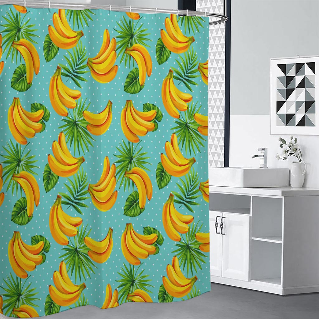 Banana Palm Leaf Pattern Print Premium Shower Curtain