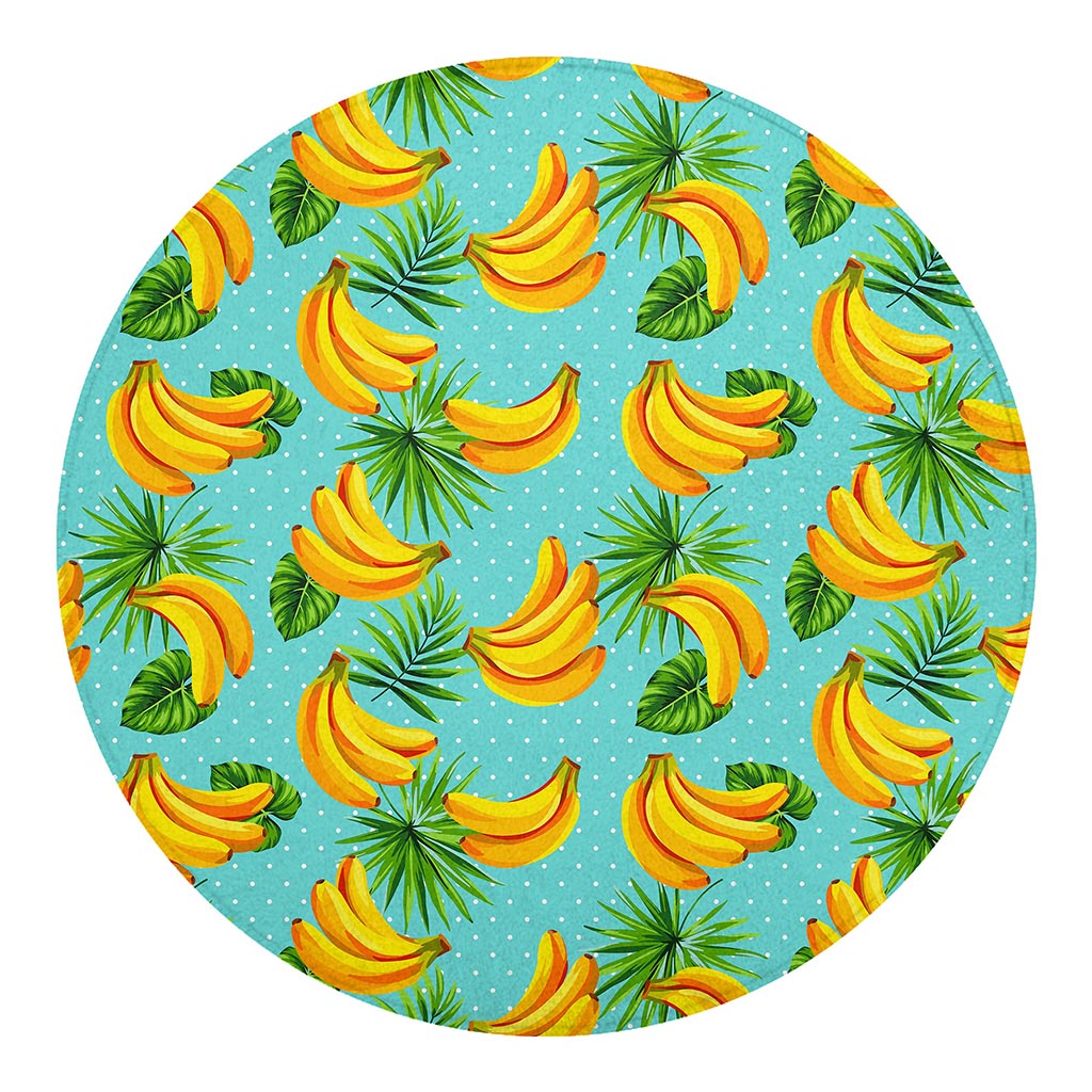 Banana Palm Leaf Pattern Print Round Blanket