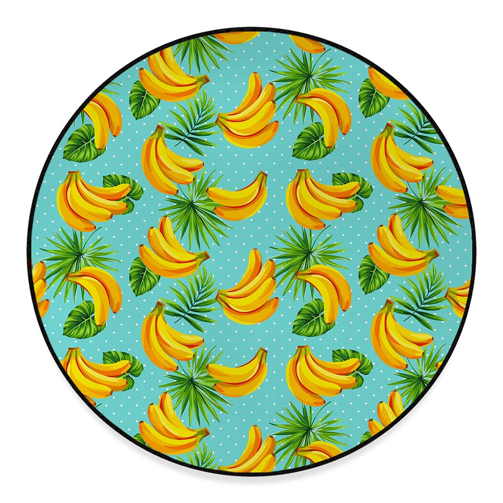 Banana Palm Leaf Pattern Print Round Floor Mat