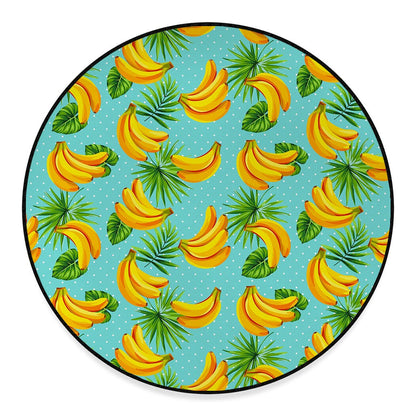 Banana Palm Leaf Pattern Print Round Floor Mat