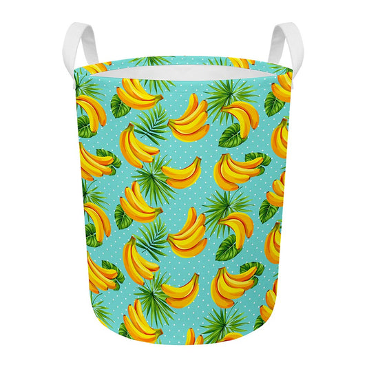 Banana Palm Leaf Pattern Print Round Laundry Basket