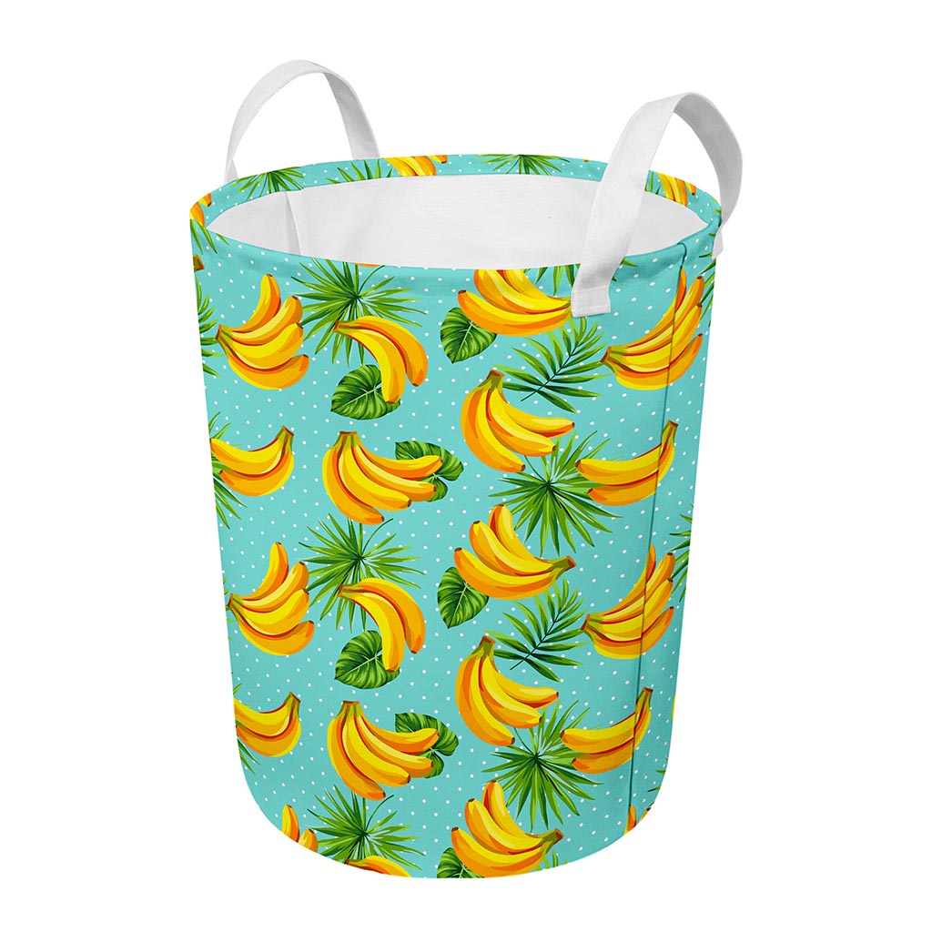 Banana Palm Leaf Pattern Print Round Laundry Basket