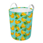 Banana Palm Leaf Pattern Print Round Laundry Basket