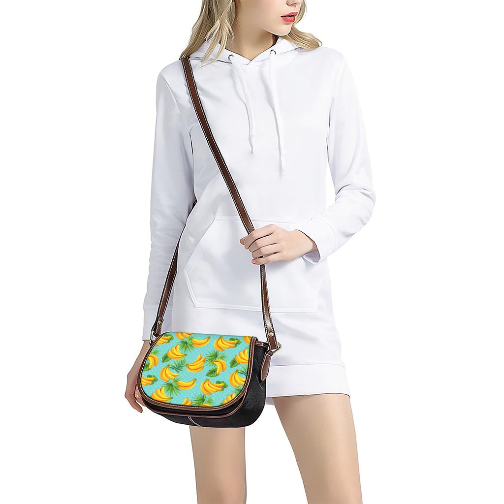 Banana Palm Leaf Pattern Print Saddle Bag