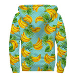 Banana Palm Leaf Pattern Print Sherpa Lined Zip Up Hoodie