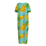 Banana Palm Leaf Pattern Print Short Sleeve Long Nightdress