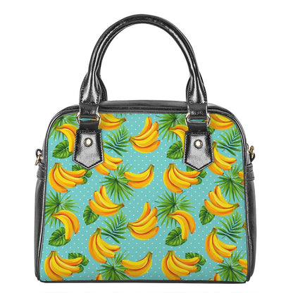 Banana Palm Leaf Pattern Print Shoulder Handbag