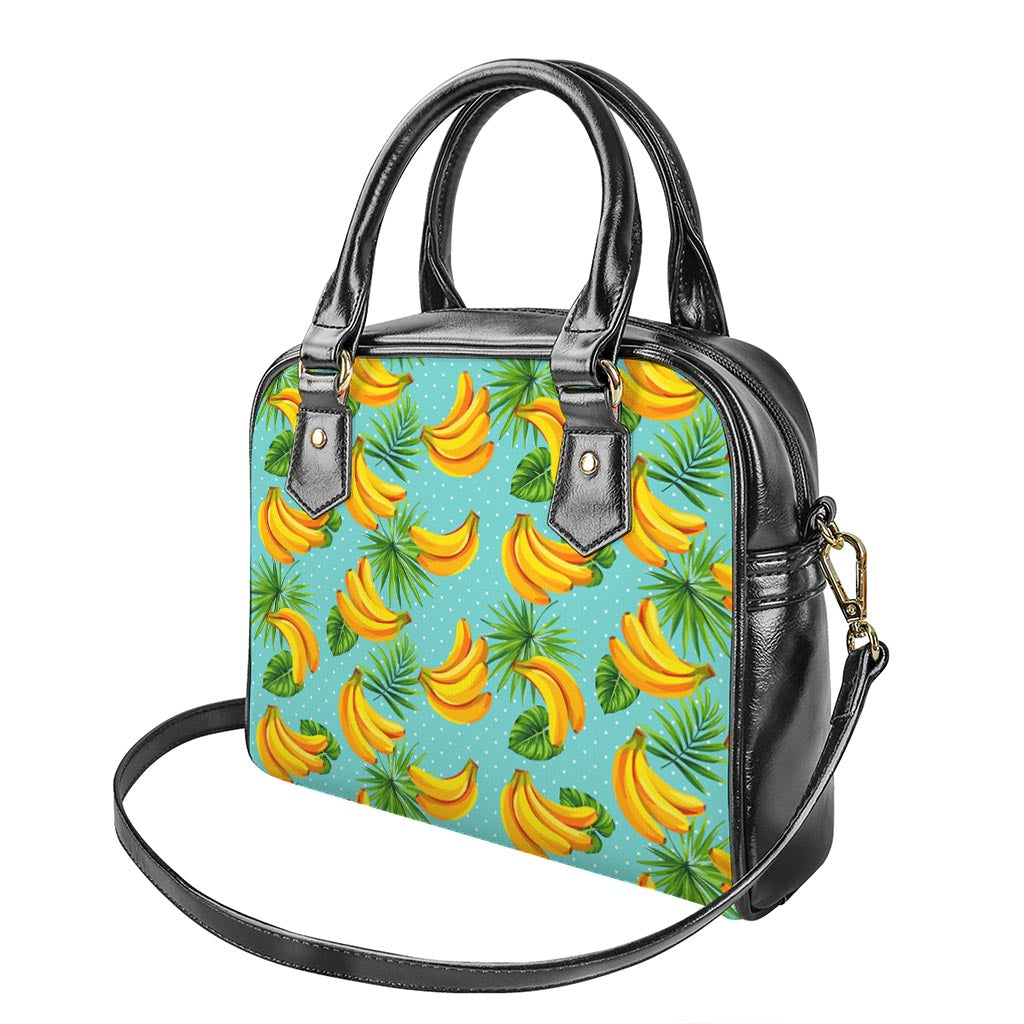 Banana Palm Leaf Pattern Print Shoulder Handbag